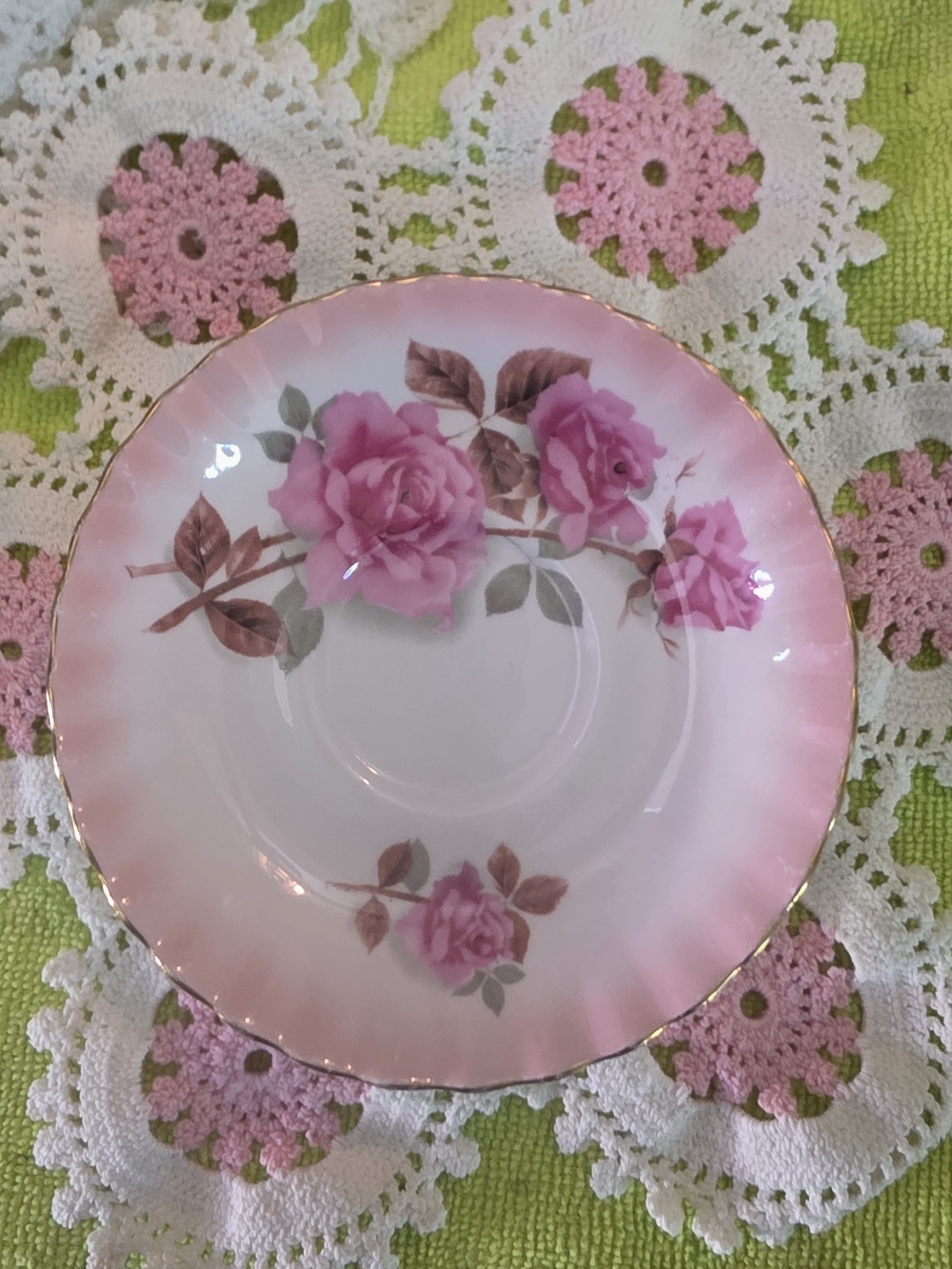 Royal Albert Pink Rose Floral Porcelain Saucer with Gold Trim